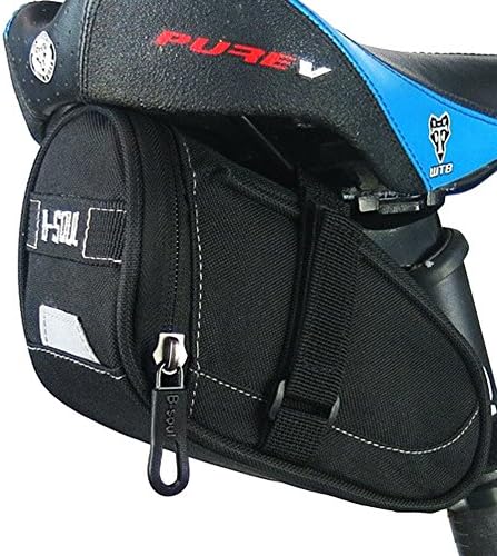 Sawz Under Seat Pack, Reflective Strap-On Velcro Easy Installation Bicycle Saddle Bag, Repair Tools Pocket Mountain Bike Tail Pouch with Rear Light Hanger (Black)