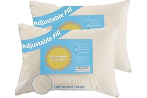LOFE Organic Pillow with Pillowcase - 16x22 Kids Pillow with 100% Organic Cotton Shell, Adjustable Loft Organic Youth Plilow, Machine Washable, Soft, Perfect for Kids&Youth&Children, 2 Pack