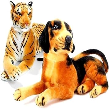 Agnolia Gift Gallery Stuffed Soft Animal Toy for Kids/Birthday Gift/Boy/Girl Combo of Tiger and Black Dog- 32cm
