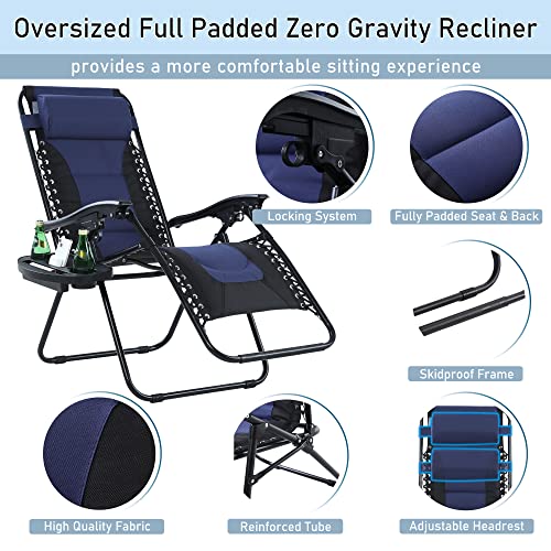 PHI VILLA Padded Zero Gravity Lounge Chair Wide Armrest Adjustable