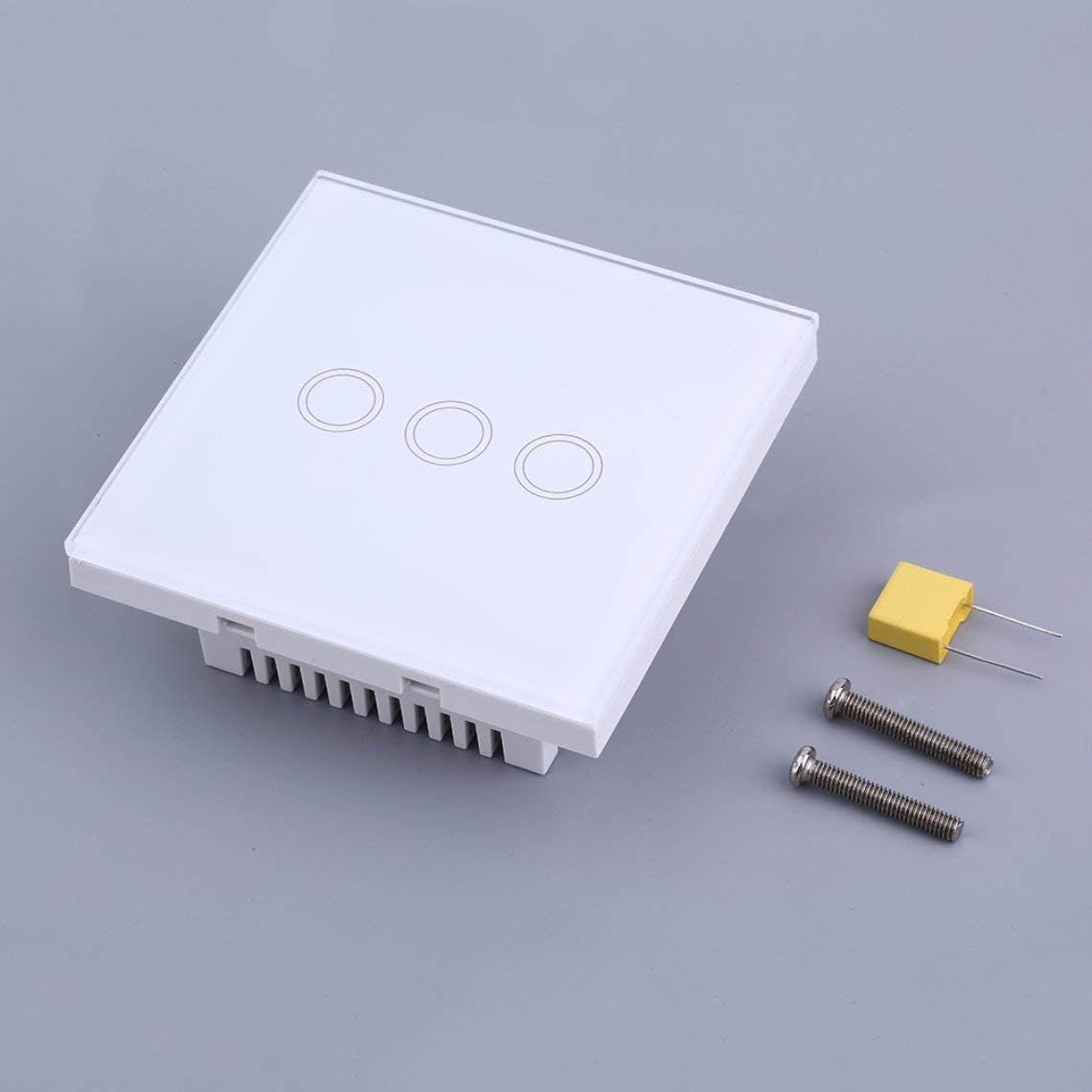 Lcmgl Smart Home White Crystal Glass Panel 3 Gang UK Plug Light Touch Sense Screen Switch with LED Indicator