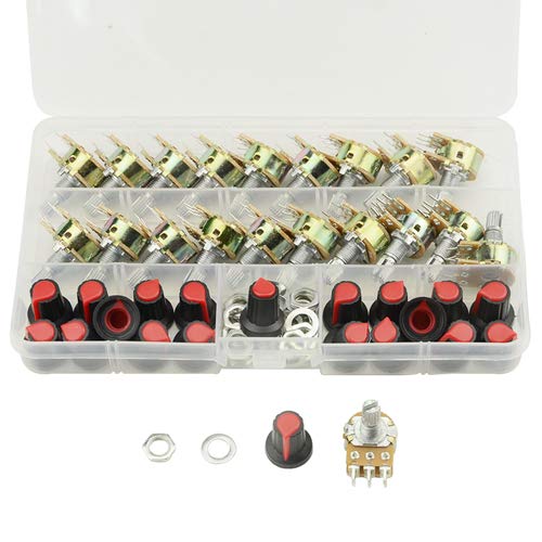 WMYCONGCONG 20 PCS Potentiometers 10K Ohm, B10K 10K ohm 6 Pins Split Shaft Rotary Linear Dual Taper Potentiometers with Knob
