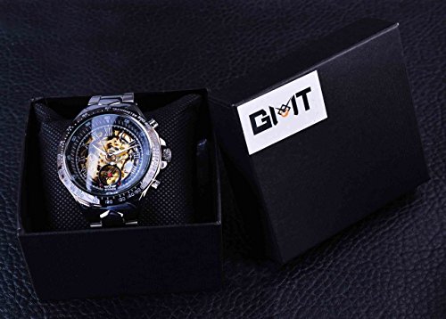 Winner Golden Movement Skeleton Stainless Steel Men Automatic Sport Wrist Watch - Thumbnail 7