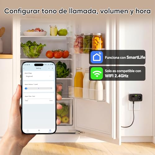 WiFi Light Cut Out Alarm with Tuya and Smart Life App, 110dB Power Failure Alarm with LED, 3 Volume Levels and 3 Melodies, Remote Silence, Smart Plug for Fridge, Freezer, Aquarium