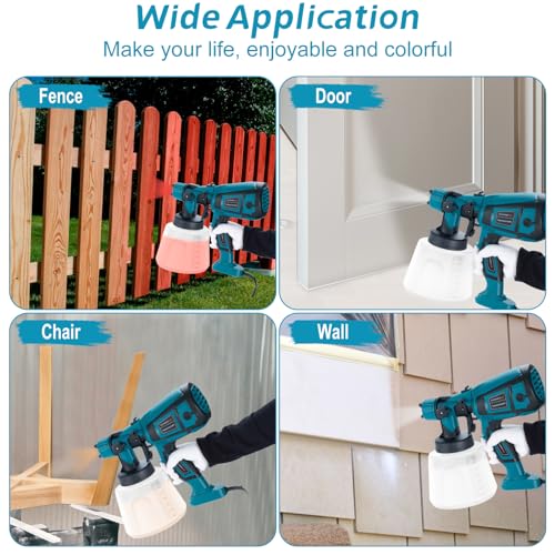 Pistola de Pintura, 800W Pistola para Pintar Eléctrica con Recipiente de 1400ml, Pulverizador de Pintura Multipropósito con 3 Modos de Pulverización y 4 Boquillas para Casas, Paredes, Muebles, Cercas