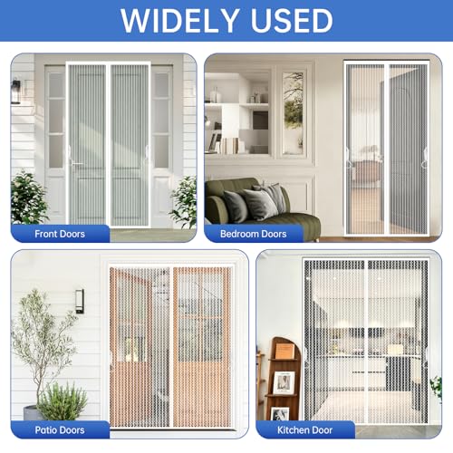 White Magnetic Screen Door Fits Door Size 32x80in Screen Size 34x82in Heavy Duty Mesh Full Frame With Magic Tape