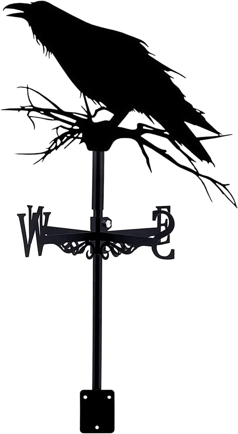 Weathervanes - Weathervane,Crow Garden Metal Wind Direction Indicator with Roof Mount Creative Stainless Steel Home Ornament Gift for Farm Scene Art Deco Accessories
