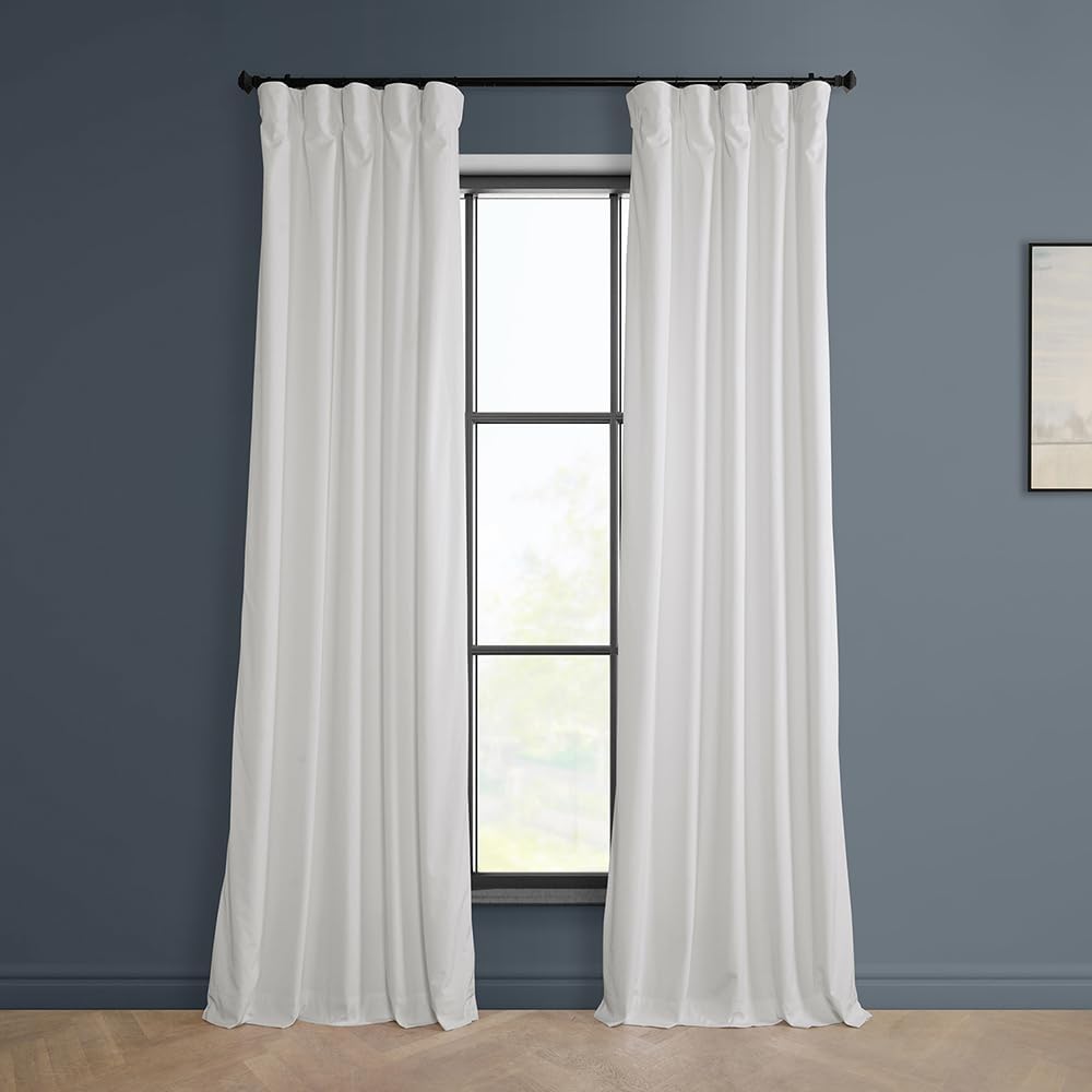 Window Treatments - HPD Half Price Drapes Heritage Plush Velvet Curtains 96 Inches Long Room Darkening Curtains for Bedroom & Living Room 50W x 96L, (1 Panel), Pillow White