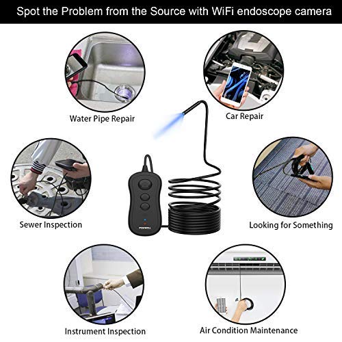 Wireless Endoscope FOXWELL WiFi 5.5mm Borescope Inspection Camera 2200mAh Battery 1080P HD Semi-Rigid Snake Camera Compatible with Android and iOS Smartphone Tablet (16.4FT)