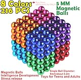 5MM 216 Pieces Multicolored Magnetic Balls MagnetsToys Sculpture Building Magnetic Blocks Magnet Cube Gift for Intellectual Development Office Toy Stress Relief Gift for Teens and Adult 8 Color