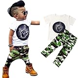 GBSELL 2PC Summer Toddler Baby Kids Boy Love Shirt + Camouflage Pants Clothes Set (White, 12M)