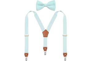 DEOBOX Suspenders for Boys Men's & Bow Tie Set Adjustable with Strong Clips