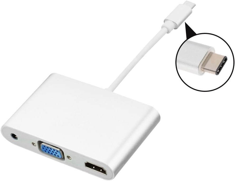 USB Type C to HDMI & VGA Adapter, BOSCHENG Plug and Play USB 3.1 Type C (USB C) to VGA HDMI 4K UHD Converter Adaptor with 3.5mm Audio Port for MacBook ChromeBook and More