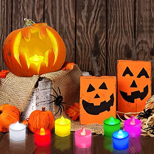 CHolic 24 PCS LED Tea Lights, Color Changing Flameless Tea Light Candles Battery Operated with 300 PCS Black Artificial Silk Rose Petals for Seasonal & Festival Celebration Party Decor