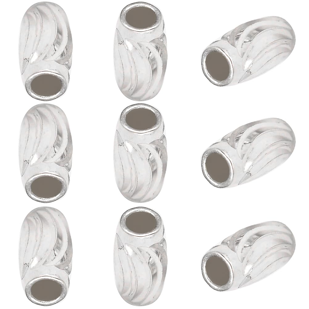 Beebeecraft 1 Box 10Pcs Oval Rice Spacer Beads 925 Sterling Silver Rice Corrugated Beads with 2mm Hole for DIY Bracelet Necklace Jewelry Making Accessories