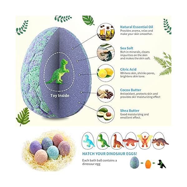 Kids-Bath-Bombs-Venares-Children-Bath-Bombs-with-Surprise-Toys-Inside-Dinosaur-Toys-Gift-Blind-Box-Handmade-Organic-Natural-Fizzy-Bath-Bombs-for-Kids Kid Bath Bombs, Venares Dinosaur Bath Bombs for Kids, 6 x 80G Handmade Organic Natural Fizzy Kids Bath Bombs with Toy…