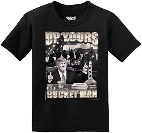Trump Vs. Kim Jong-Un Korea Controversial Up Yours Little Rocket Man Logo With Sleeve T-Shirt, 2XL Black