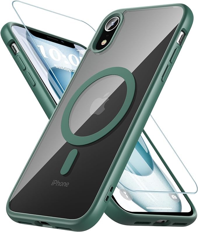 Cum2giff Magnetic Designed for iPhone XR Phone Case,with Tempered Glass Screen Protector [Compatible with MagSafe] Military Grade Drop Protection Slim Thin Shockproof Cover Case iPhone XR 6.1"-Green