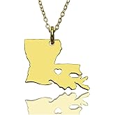 Art Attack Stainless Steel I Love Louisiana Necklace, Born On The Bayou, Pelican Heart State Map Country Pendant (Gold)