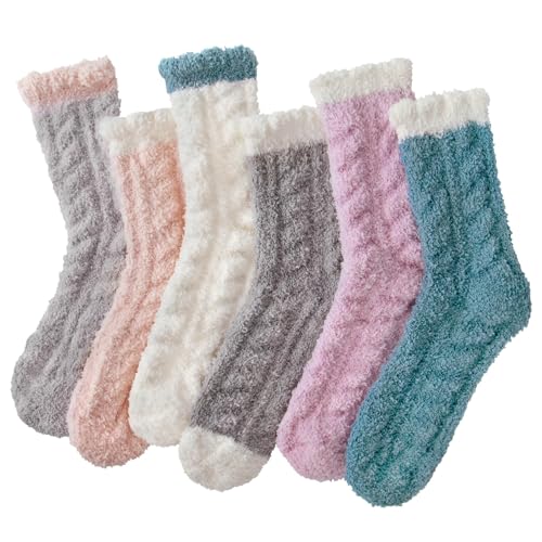 Ginmewrae Fuzzy Socks for Women, Warm Cozy Fluffy Thick Plush Sleeping Slipper Socks Stocking Stuffer Gifts