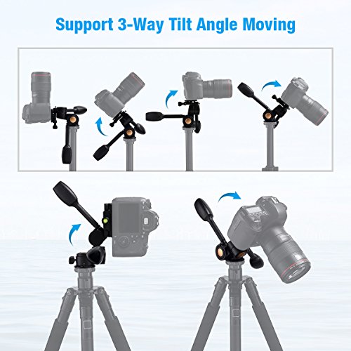 3-Way Tripod Head, Powerextra Three-Dimensional Aluminum Alloy Fluid Head with Quick Release Plate, 360 Degrees Free Rotation for Tripod, Monopod, Camera Slider and All DSLR Cameras