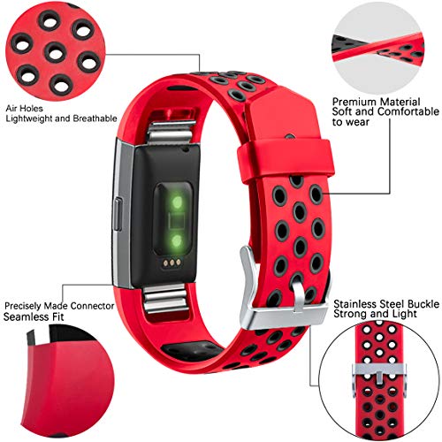 Maledan Replacement Sport Bands with Air Holes Compatible for Fitbit Charge 2, Red/Black, Small