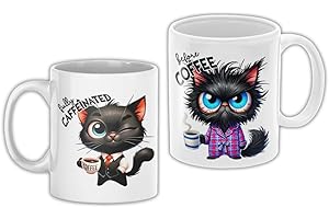 Funny Before and After Coffee Mug – Grumpy Cat Coffee Lover Cup, Dual Sided Mug with Cartoon Cat Design, Caffeine Humor Gift,