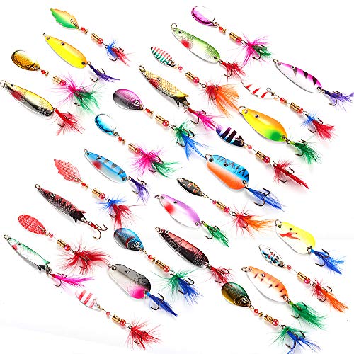 VMSIXVM Trout Spinner Lures Kit - 5/10 Pack Brass Spinner Blades With Flies For Bass, Salmon, Pike, And More