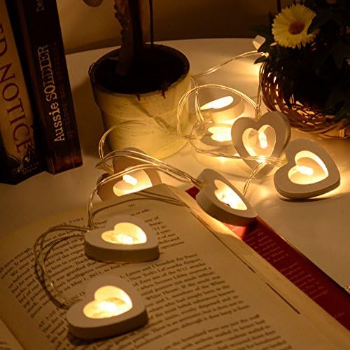 Shinena Romantic Wooden Heart Shaped LED Battery Fairy String Light for Xmas,Wedding,Holiday,Party Decor-Warm White,10 LED
