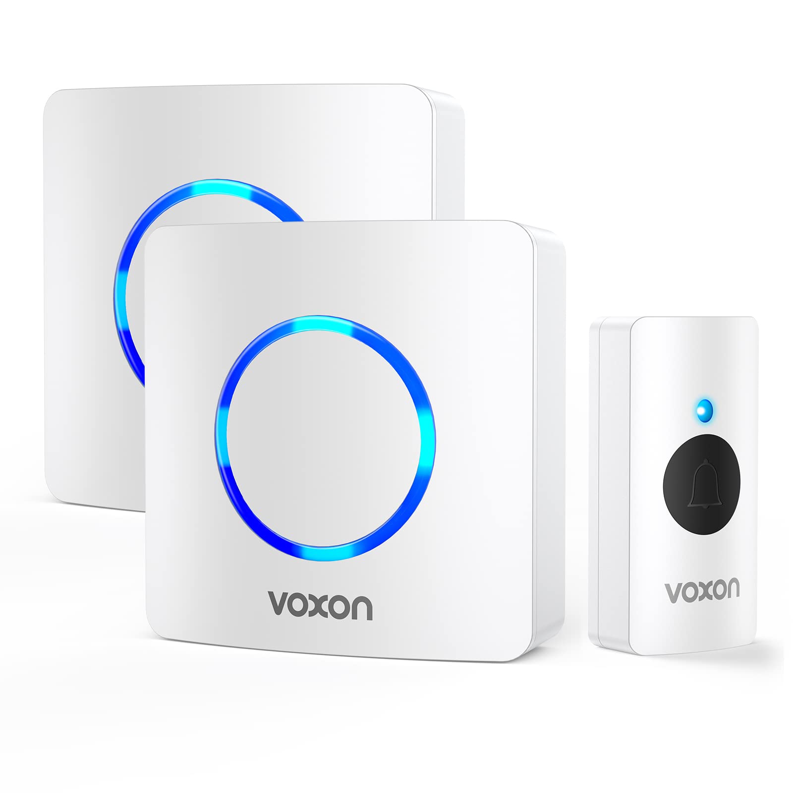 Wireless Doorbell with 2 Receivers, VOXON IP65 Waterproof Doorbells at 400M (1,300ft) Wireless Range，Plug in Door Bells Wireless Cordless with LED Flash, 60 Chimes, 5 Levels Volume (White)