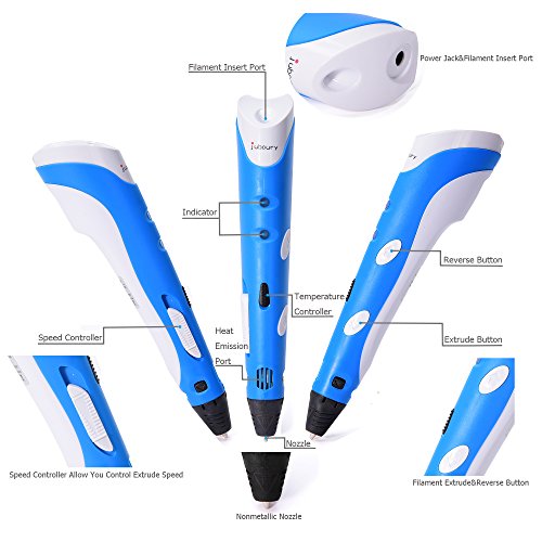 3D Printing Pen for Kids,Juboury JBY-I 3D Portable Drawing Pen/Printer for Model Printing,Art Design,DIY and Crafts Drawing--Compatible with 1.75mm ABS and PLA Filament (Blue)