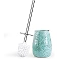 Escenzy Turquoise Green Toilet Brush and Holder Set Mosaic Glass | Non-Rustic Stainless Steel | Practical & Decorative Toilet Bowl Brush and Holder | Luxury Green Bathroom Accessories