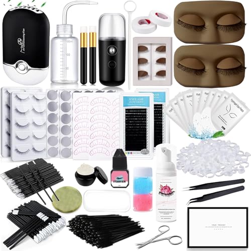 Wimpernverlängerungs-Set für Anfänger Lash-Mannequin-Kopf mit ersetzten Augenlidern Falsche Wimpern Übungswimpern Streifen Gesichts-Mister Pinzette Kl