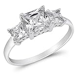 CloseoutWarehouse Princess Cut Cubic Zirconia Three Stones Ring Sterling Silver (Color Options, Sizes 2-15)