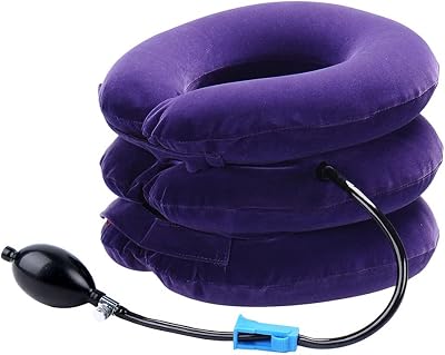 RUNZI Cervical Neck Traction Device Inflatable Neck Stretcher Purple