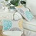 CaliTime Canvas Pillow Cover Case for Couch Sofa Home Decoration Three-Tone Floral Compass Geometric 12 X 20 Inches Turquoise/Yellow/Gray