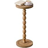 iFaveorr Small Round Side Table, Rubberwood&zwnj; Drink Table for Small Spaces | Solid Wood Modern Accent Tables, Pedestal Coffee End Tables for Living Room, Bedroom, Sofa Couch, Brown, 9.4 Inch