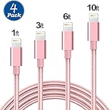 (4 Pack) Lightning Cable, 1FT 3FT 6FT 10FT Durable Lightning to USB Cable Nylon Braided Fast Charge and Data Sync Cord for iPhone 6s Plus 6 5s 5c 5 7 Plus 7, iPad Air / mini / 4th Gen, iPod nano/touch