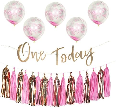 Baby Shower Decoration Kit Baby Girl Theme 1st Birthday Party Decor | Confetti Balloons | Paper Tassels | One Today Banner | Great Girls Birthday Party Supplies (one Today)