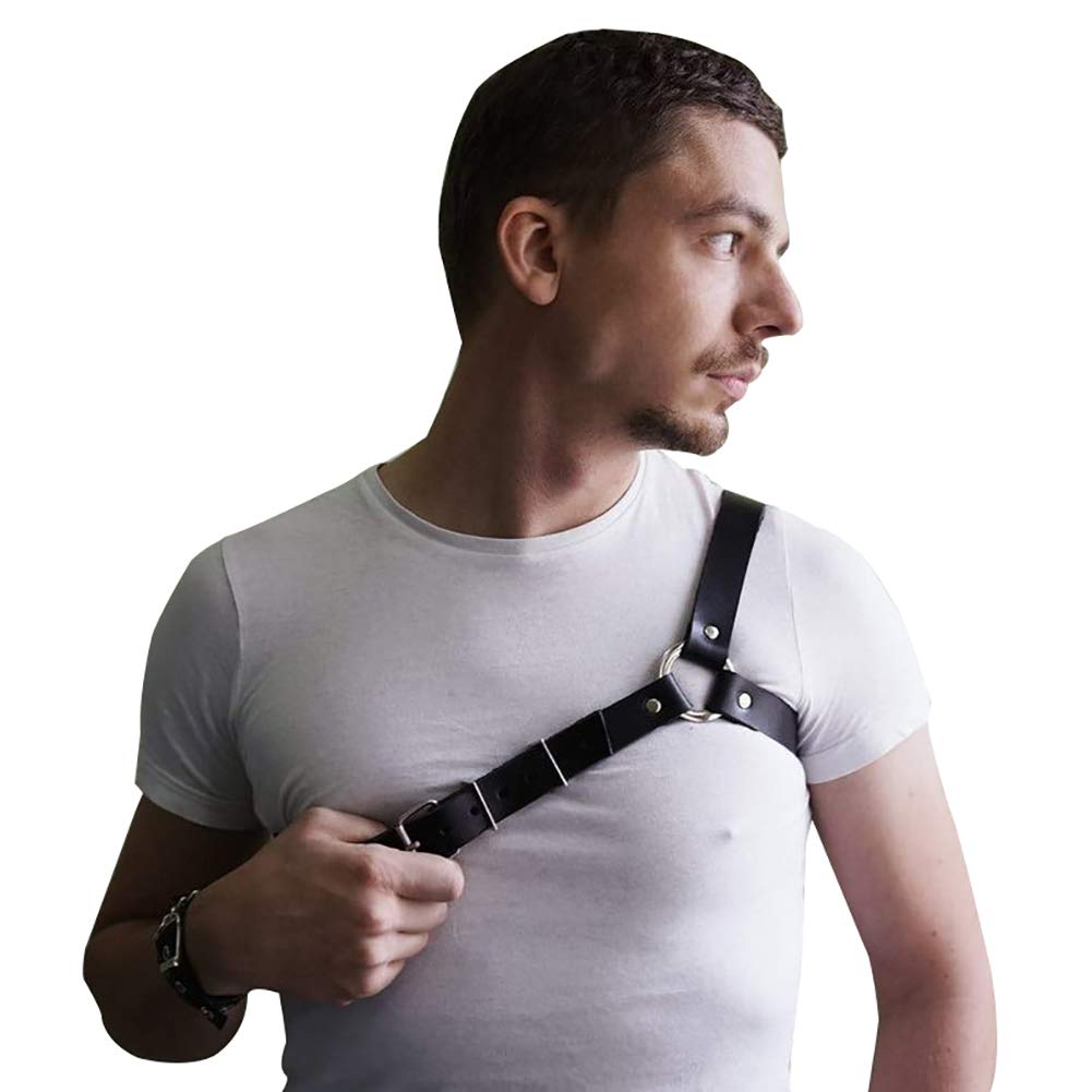 Pinwe Men's Leather Chest Body Harness Belt Adjustable Buckle Straps Club Wear Costume(LM001)
