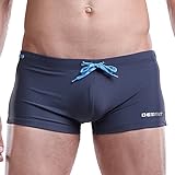 DESMIIT Men's Rope Waist Solid Color Swimming Trunk ,Style2 Grey , US Medium / Tag XL(30