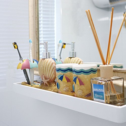 V&M VALERY MADELYN Valery Madelyn 5-Piece Bathroom Accessories Set,Coastal Bath Ensemble Include Soap Dispenser,Toothbrush Holder,Tumbler,Soap Dish for Home,Resin