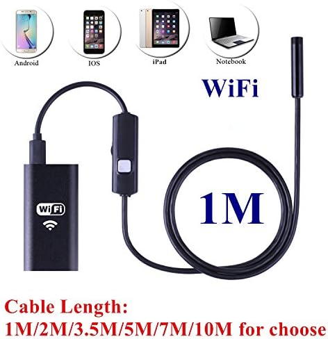 WiFi Endoscope Inspection iOS Android Wireless Borescope Snake Camera with 2.0 Megapixel Pixels USB Waterproof HD 6LED for iPhone 7/7Plus/6/6s,iPad,Samsung (8.0mm, 1M Semi-rigid Cable)