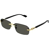 Gucci Rectangular Narrow Rimless Sunglasses, Gold-Black-Grey, One Size