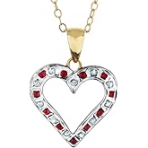 Natural Accent Ruby and Accent Diamond Heart Pendant Necklace in Sterling Silver with Chain