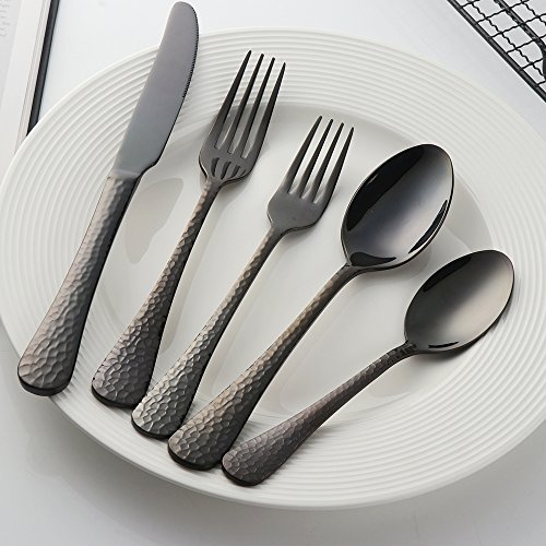 Buyer Star 5-Pieces Flatware Set, Black Silverware Utensils Stainless Steel Reusable Wedding Dinnerware Cutlery Set, Dessert Spoon Teaspoon Table Knife and Fork