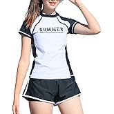 Swim Suits for Teens Girls Two Piece Swimsuits Rash Guard Swim Set Bathing Suit Beach Shorts Swim Shirts Size 8,10-12,14-16