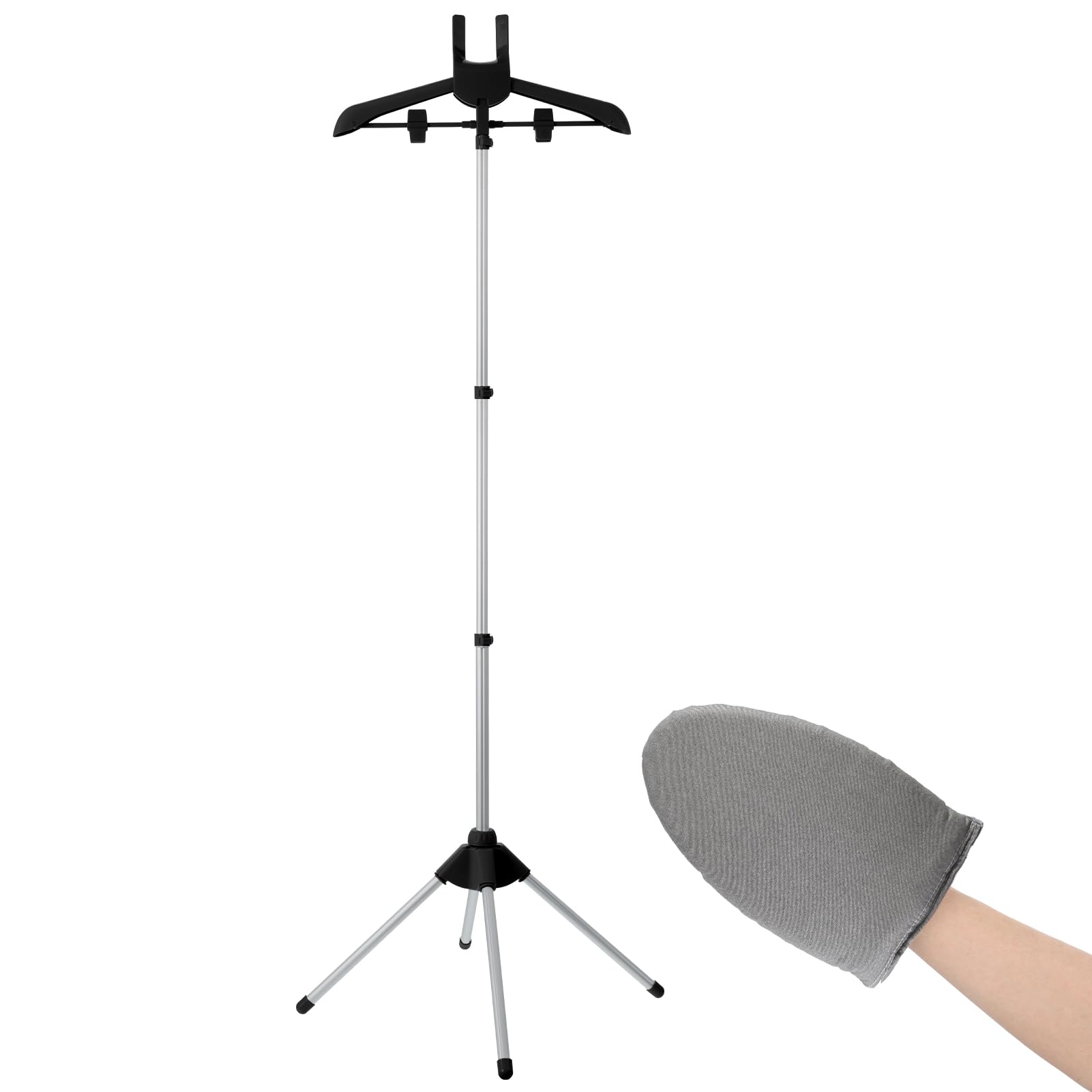 Garment Steamer Rack & Garment Ironing Glove for Clothes,Adjustable Steamer Stand for Clothes,Adjustable Garment Hanger Standing,Foldable Iron stand with Ironing Glove for Steaming Clothes(32-63 Inch)