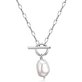 Baroque Pearl Pendant Necklaces for Women, 14K Gold Sliver Plated Adjustable Chain Toggle Clasp Necklace Women Wedding Anniversary Jewelry for Mothers Day Christmas Birthday Valentine's Day Gifts