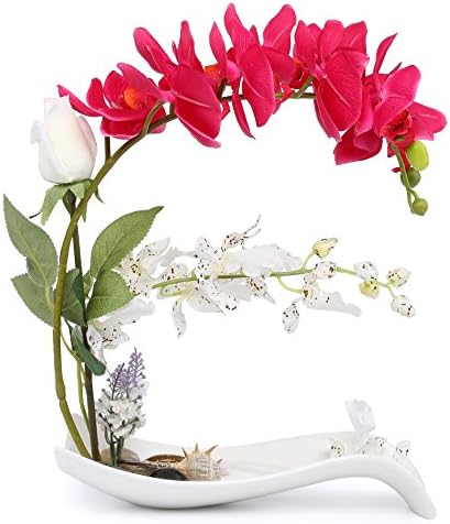 NNEE Artificial Phalaenopsis Orchid Arrangement with Decorative Flower Pot - Red Orchild A322